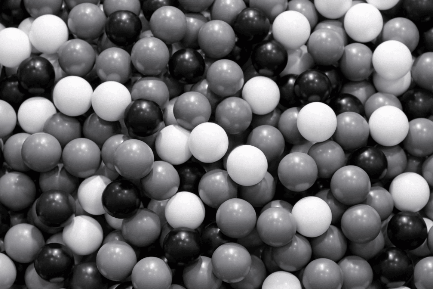 Zero Exit Strategy, monochrome ball-pit digital artwork